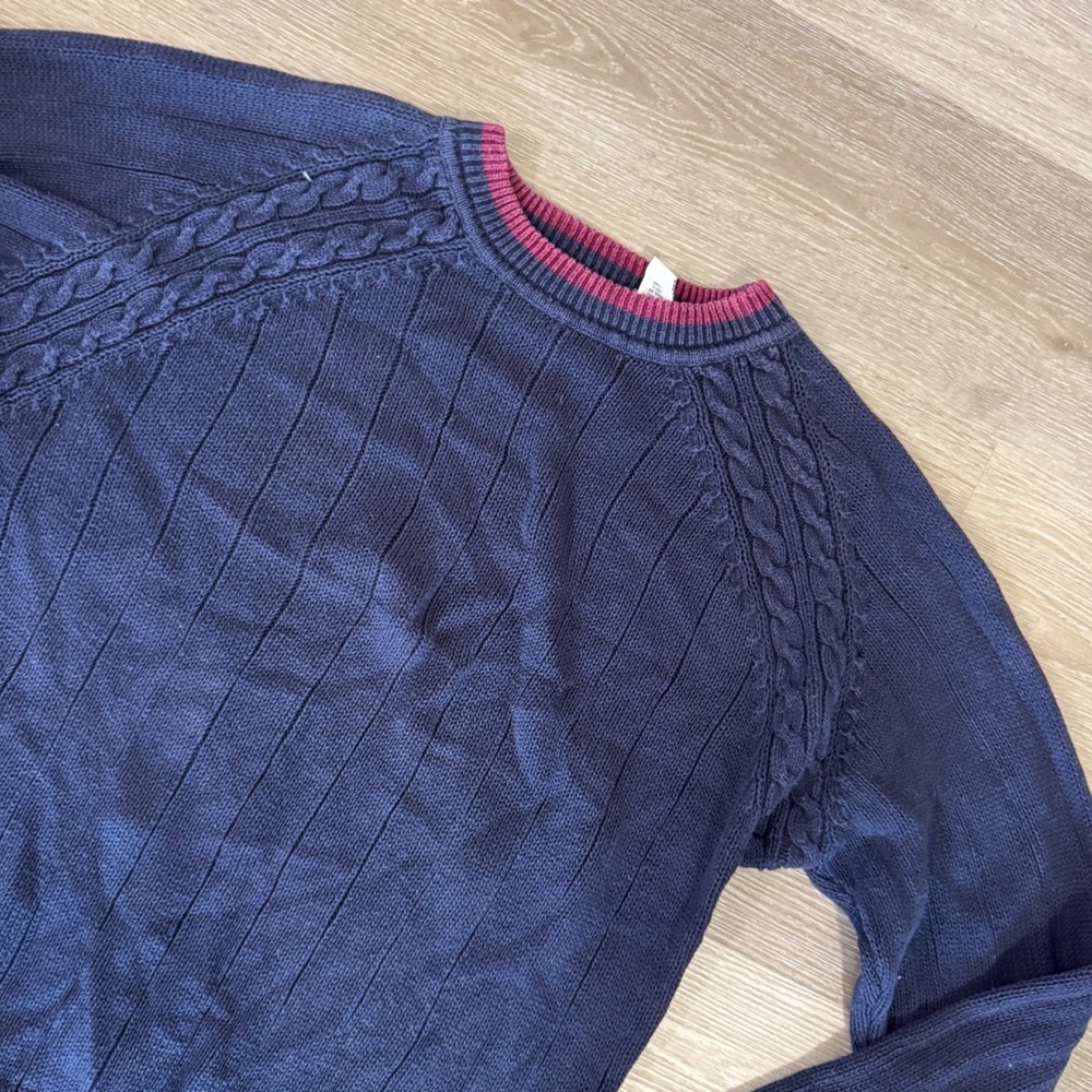Sears Roebuck & Co Sweater Mens XL Blue Cable Knit Cotton Ramie Crew Neck VTG